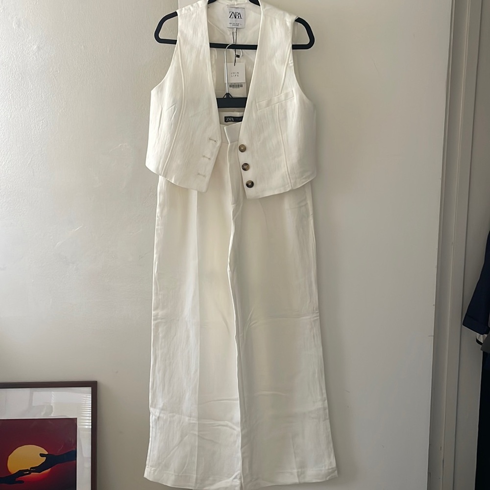 White linen vest and oversized pant set